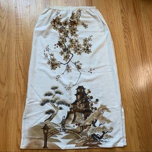 Vintage original Alfred Shaheen Japanese garden linen maxi skirt